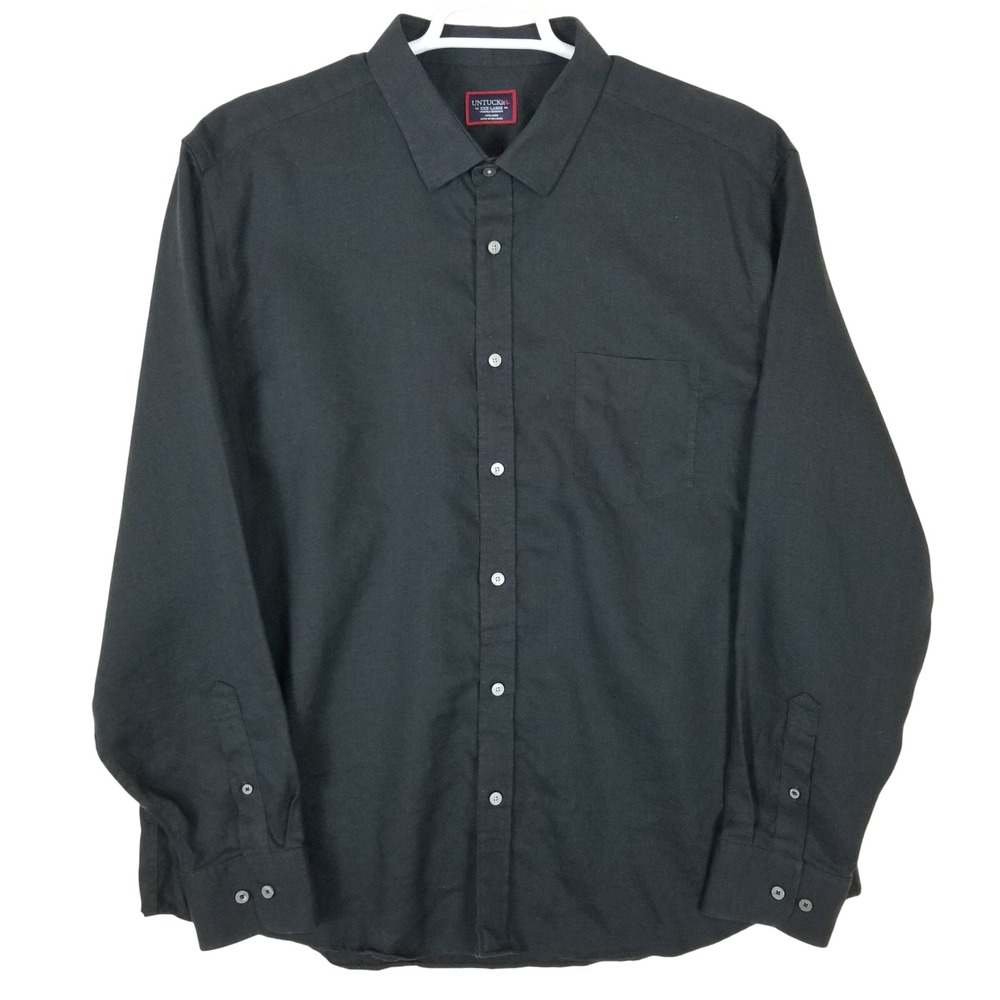 UNTUCKit Mens XXXL Black 100% Linen Wrinkle Resistant Button Down Shirt 3XL